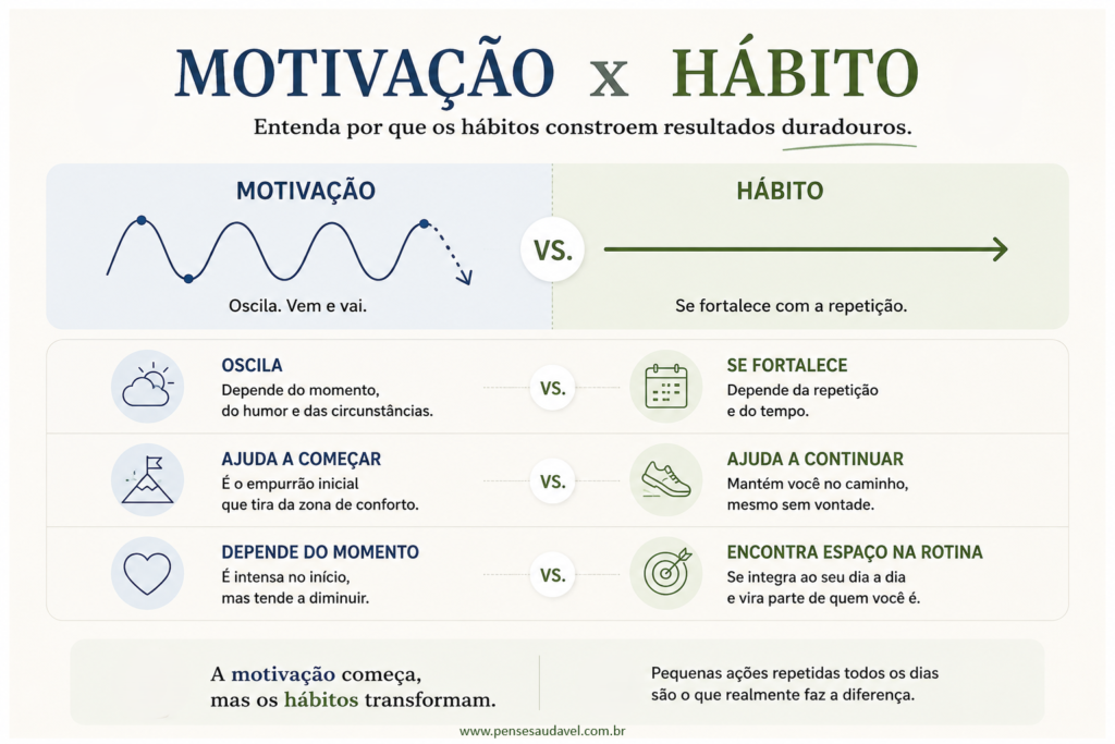 Infográfico sobre Como criar hábitos saudáveis sem depender da motivação